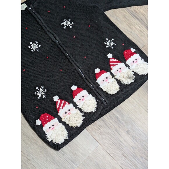 Classic Elements Cardigan Christmas Women's M Black Zip 3D Santa Christmas Party - Picture 9 of 11